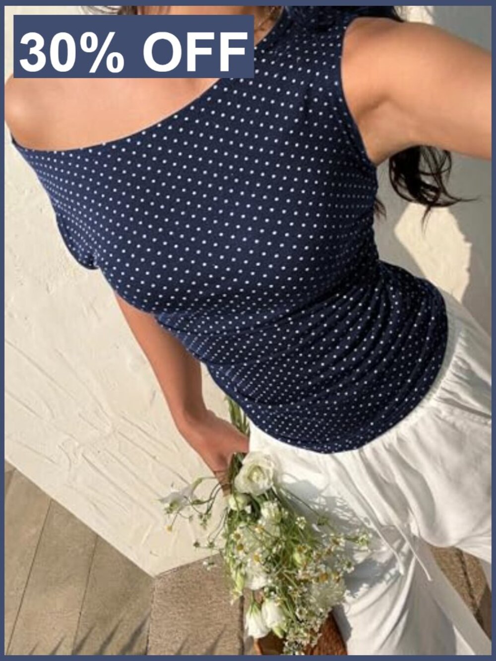 Off Shoulder Tank Top Ruched Polka Dot Sleeveless Summer Cute Going Out - Picture 5 of 7